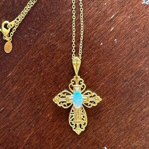 14k GE cross necklace with opal